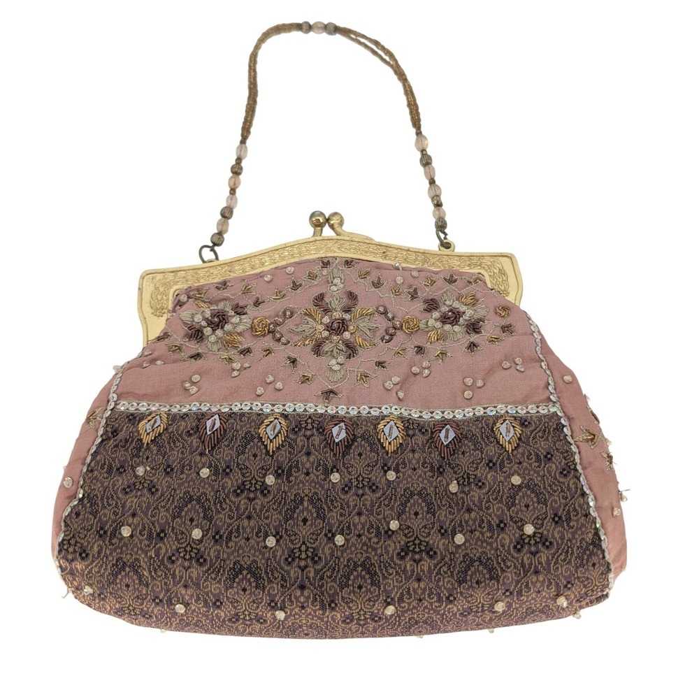 VTG Christiana Evening Bag Women S Mauve Pink Silk Beaded Kiss Lock Victorian